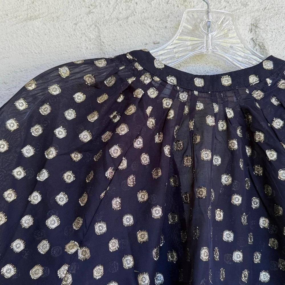 Anthropologie Bishop & Young Black Pullover Blouse w Gold Metallic Dots Medium - Picture 8 of 15